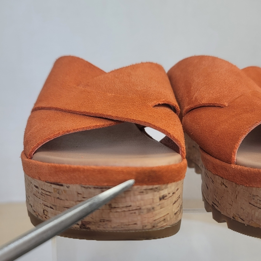 Sorel Cameron Desert Sun Gum Suede Boho Criss Cross Flatform Mule Sandal Sz 6 - Picture 16 of 17